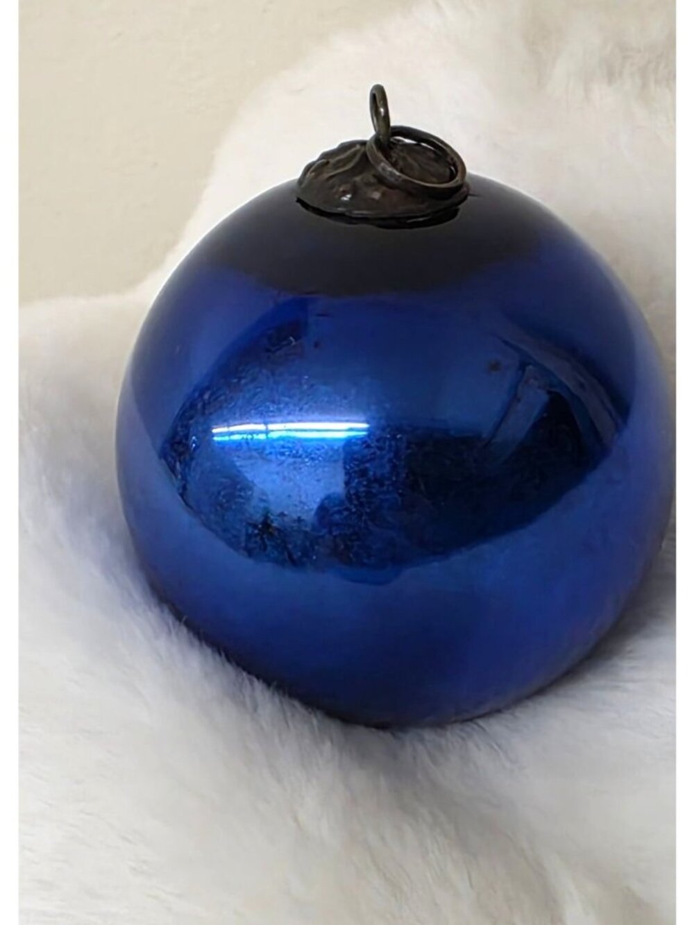 Antique Blue Glass German Kugel 2.4" Collectible Christmas Ornament